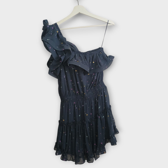 Buddy Love Dress Womens Gray Sofia Ruffled Shoulder Quirky Glitter Galaxy Twee - Picture 2 of 9